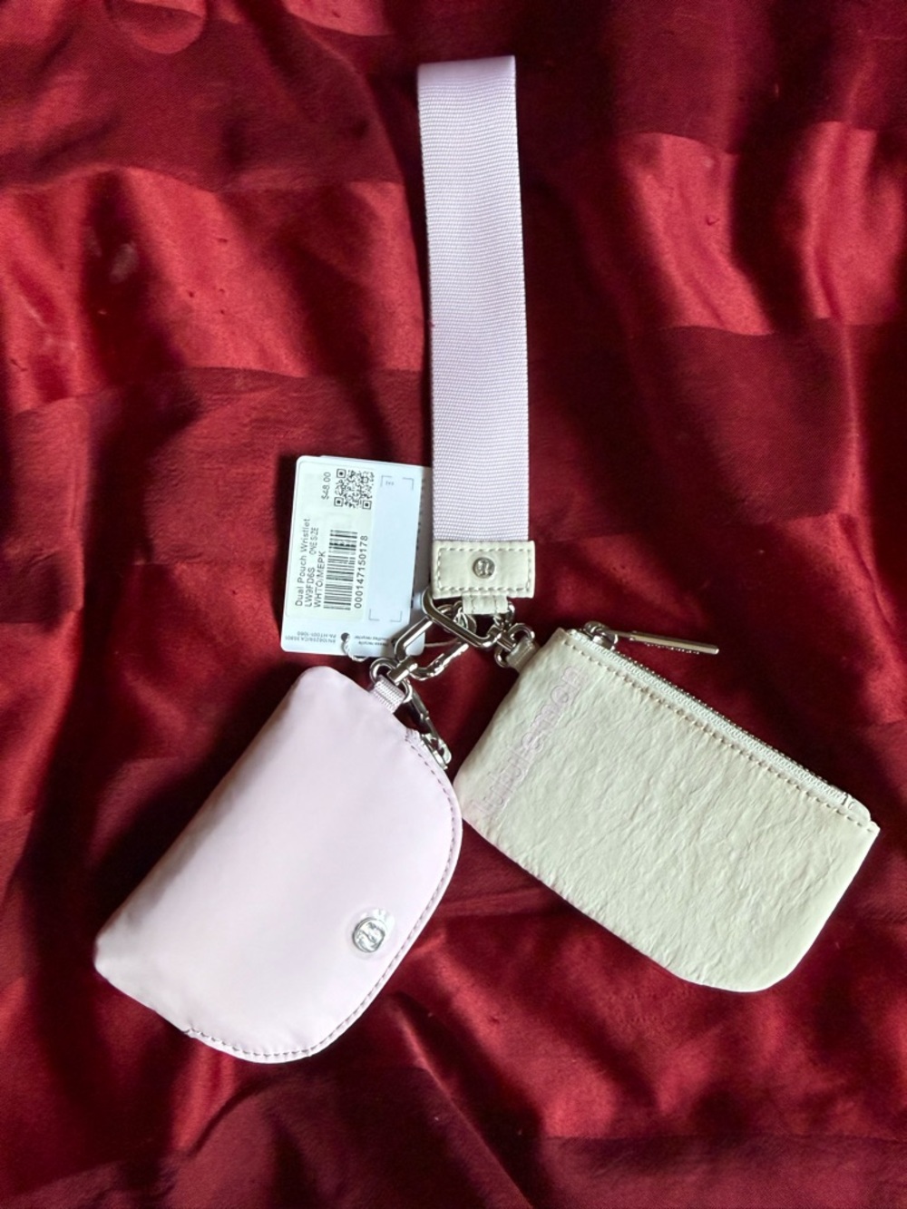 Lululemon Dual Pouch Wristlet meadowsweet pink and white opal